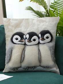 1pc -Super Soft Short Plush 45x45 Cm Throw Pillow Cover With Adorable Youngsters Emperor Penguin Chicks Design, Fluffy White Polyester, Zip Closure - Ideal For Sofas, Beds, And Farmhouses (Pillow Not Included), Sofa Accessory Vintage Style Pillow Soft Texture - Multicolor - View 8