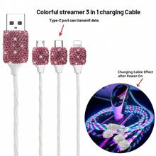 1 pièce Chargeur de voiture 2-en-1/8-en-1 avec strass, câble de charge 3-en-1 avec strass, charge rapide, Type C, USB, adaptateur de voiture, compatible avec Apple, téléphone, caméra de tableau de bord, iPad, GPS, cadeau pour les vacances/anniversaire