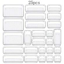 Set organizador de cajones de plástico transparente, 1 pieza/set, 11 piezas/set, 16 piezas/set, 25 piezas/set, diferentes combinaciones de sets de organizadores de almacenamiento para mujer, artículos esenciales de viaje, regalo de regreso a clases
