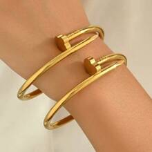 3pcs Set 18K Gold Plated Stainless Steel Four-Leaf Clover Nail Chain Bracelet, Suitable For Women Party, Daily Wear, European And American Style, Personalized, Generous, Luxury CZ Stone Wristband, Wedding Jewelry Set, Gift For Girl, Lady, Relative, Friend, Beautiful Wedding, Birthday, Valentine's Day, Mother, Mother's Day