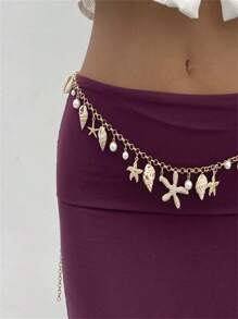 1 Stück/2 Stücke exquisite geometrische Muschel, Seestern, Perlen-Quaste Taillenkette, leichter luxuriöser Mode-Taillenträger, passend für Party, Hochzeit, Date, Jahrestag