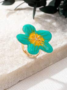 1 pièce Bague de mode en métal décorée d'émail floral élégant, convient pour la tenue quotidienne et de vacances des femmes