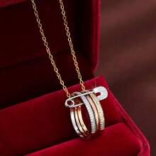 18K Gold Plated Elegant Detachable Three-Color Pin Satckable Circle Pendant Necklace For Women, Cubic Zirconia-Perfect For Party, Anniversary And Daily Wear