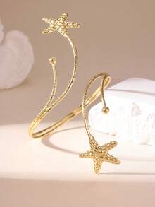 MESTILO 1 件时尚新款金色金属纹理海星设计女式袖口，适合节日穿着 - 金色 - 查看 3