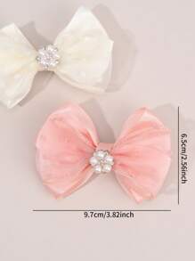 4 piezas Pinzas de pelo con lazos de tela rosada y blanca para niñas, moños de perlas falsas, accesorios de pelo elegantes para niños y niñas pequeñas para uso diario, regalos