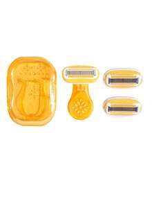 黄色女士脱毛剃须刀，包括腋下、腿部和比基尼区域毛发剃须刀，便携式剃须刀，黄色手动剃须刀，女士比基尼手动剃须刀片脱毛剃须/5 层刀片，不锈钢刀片可更换黄色剃须刀头女生礼物旅行必备品（刀柄+刀头+收纳盒）适合夏季旅行、旅游、通勤、工作、大学生、女士、送给姐妹、女孩和朋友的礼物