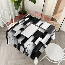 Geometric Printed Polyester Tablecloth, Rectangular, Black, White And Gray Plaid Design, Woven, Durable, Suitable For Dining Tables And Coffee Tables, Suitable For Holidays, Modern Table Accessories, Monochrome Decor, Smooth Texture - Black - View 13