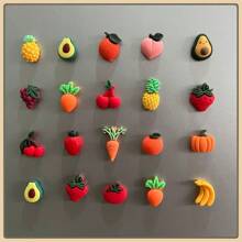 17pcs Creative DIY Resin Matte Simulation Vegetable & Fruit Fridge Magnets, Avocado, Carrot, Grape, Cherry, Pineapple Decor Magnets, Photo Wall Black & White Stickers, Cute Decorative Stickers For Kitchen, Office, Whiteboard, Home Decor, Gift For Friends & Family, Valentine's Day Gift