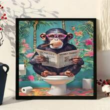 20-20pcs Frameless Diamond Painting 5D DIY Kit, Whimsical Teddy Bear Reading Newspaper On Toilet - Vibrant Tropical Bathroom Decor, Ideal For Living Room, Office Or Corridor