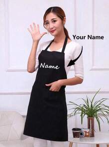 1/2pcs Customized Black Kitchen Cooking Apron, Modern Polyester Oil-Proof Apron, Black Kitchen Apron, Polyester Apron For Garden, Kitchen And Housework Perfect For Home, Restaurant, And Kitchen Cooking - Multicolor - View 4