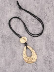 1 件简约个性化时尚椭圆形金合金和棕色蜡绳串珠项链，男女通用项链，送给男朋友/女朋友的礼物 - 臘繩 - 查看 18