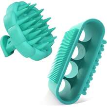 THE Silicone Body Scrubber Set, Bath Shower Body Brush And Shampoo Brush Scalp Massager Exfoliator With Intensive Bristles And Comfort Handle, Cleanse Skin & Hair,Easy To Clean And Long-Lasting.Green - 黑色 - 查看 1