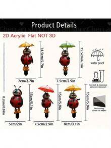 2D Flach, 5 Stücke Niedliche Insekten Acryl Gartendekoration, geeignet für Garten, Rasen, Topfpflanzen und weitere Dekorationsakzente, Geschenk zu Feiertagen, 2D Flach