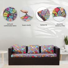 1pc Digital Printed Geometric Stretch Sofa Cushion Cover, Colorful Geometric Pattern, High Elastic Anti-Dust Anti-Scratch Washable, Decor For Outdoor Living Room Bedroom