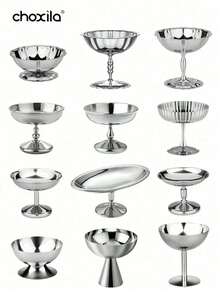choxila 1个甜点杯、冰淇淋杯、甜点碗、酸奶零食糖果杯、沙拉水果布丁碗、不锈钢托盘、盘子、烛台，适用于派对/节日/庆典/家庭聚会/婚礼/斋月
