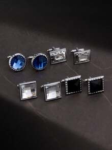 4 pares de gemelos de cristal con rhinestones en colores negro y azul, vienen en caja de regalo, adecuados para regalos de vacaciones - Negro - Ver 10
