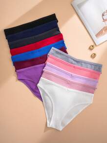 12pcs/Pack Women Plain Ribbed Seamless Breathable Briefs - Multicolor - View 3