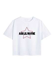 1 件女童休闲印花圆领短袖 T 恤，夏季学生年轻服装 - 简约经典甜美蝴蝶结饮料艺术风格 T 恤激发想象力和自我表达，婴儿 T 恤 Y2K 女孩 - 白色 - 查看 4