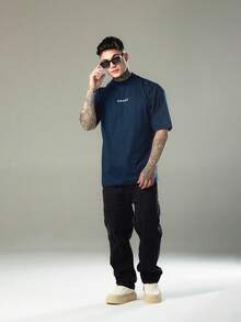 DMUNIZ Oversized Streetwear Turtleneck Printed Chest T-Shirts Kit 2 - 2 Blue - View 4
