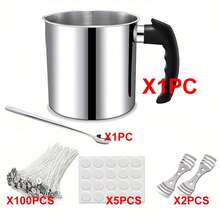 1.3L Stainless Steel Melting Pot Set, With 1 Spoon, 100pcs Candle Wicks, 5pcs Stickers - DIY Candlemaking Kit, For Romantic, Valentine's Day And Celebration, Candlemaking Supplies Stainless Steel Melting Pot, Candlemaking Supplies - Multicolor - View 8