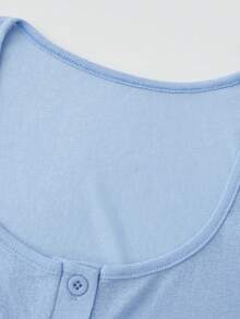 Woman Y2k Sheer See Through Crop Tops Solid Color Scoop Neck Cap Sleeve Button Front Slim Fit Ribbed T Shirts Summer Low Cut  See Through Cropped Tees Going Out Tops Casual Streetwear - 藍色 - 查看 7