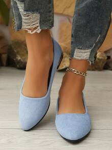 (Buy One Size Up If You Have Wide/Fat Feet) Women's Flat Pointed Toe Slip-On Loafers, New Soft Bottom, Low Heel, Non-Slip, Casual, Fashion, Blue Color, Lightweight, Solid, Breathable Flats - Baby Blue - View 4