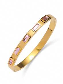 1 件优雅玫瑰金镀不锈钢时尚女士防水手链首饰 - 粉紅色 - 查看 7