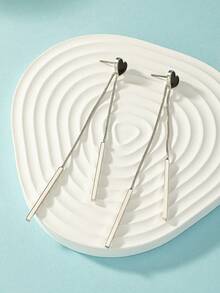 1 par de pendientes colgantes con borla de material de cobre con forma de corazón para mujeres - Plateado - Ver 6