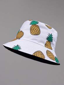 Men Pineapple Print Reversible Bucket Hat Street Men's Sun Hat Summer Hat, Suitable For Summer Outdoor Activities Such As Hiking And Fishing