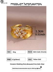 1pc Fantasy Flowers Shape 18k Gold Plated Engagement Rings For Women Luxury Hallow Cubic Zirconia Wedding Ring For Daily Decoration, Banquet, Prom, Party Jewelry Gift