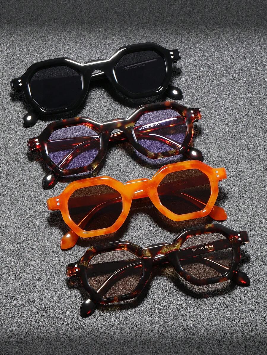 1 件男士多边形复古个性化百搭街头风格时尚眼镜，适合海滩、派对、骑自行车返校时尚学院风 - 彩色 - 查看 1