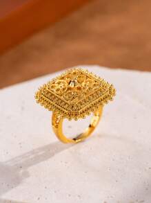 Herseygold 1 Stück verstellbarer Größe, messingplattierter goldener Ring mit Blumen- und Mondhalbmond-Design, Schmuck im orientalischen Stil für Frauen, Hochzeit und Festlichkeiten