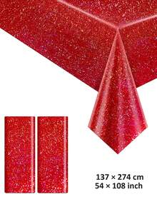 2 件粉色全息激光桌布，亮粉色塑料桌布，54 英寸 X 108 英寸铝箔一次性矩形桌布，适用于生日派对、婚礼周年纪念、单身派对餐桌装饰 - 彩色 - 查看 27