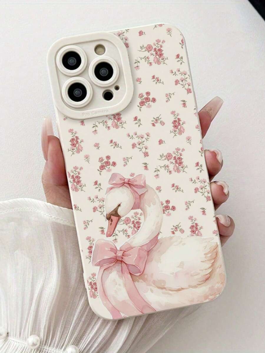 1 Ốp điện thoại chống rơi họa tiết nơ thiên nga viền thẳng đục lỗ dày, tương thích với iPhone, Galaxy, Redmi - Nhiều màu - Xem 1