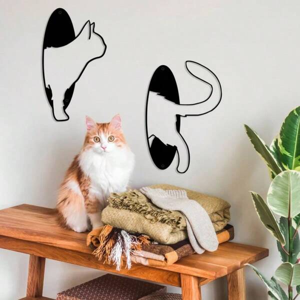 Decoración de pared de metal con silueta de gato hueca, decoración colgante para sala de estar, dormitorio o fondo, artesanía de arte de hierro