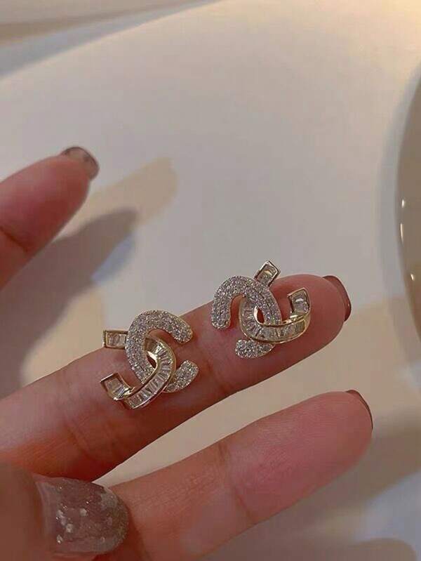 1 pieza Pendientes tipo botón con circonita estilo vintage francés - Elegancia de lujo ligero atemporal