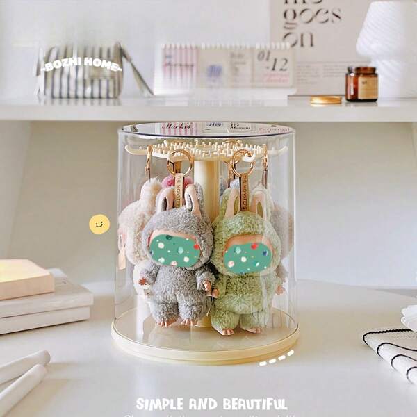 1pc (Seat Only, No Dolls) FOR LABUBU CANVAS PENDANT ROTATABLE DISPLAY BOX - TRANSPARENT PLUSH TOY FIGURINE, BLIND BOX STORAGE & COLLECTIBLES SHOWCASE RACK