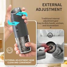 CLITON 1/2pcs Smart Gravity Sensing Electric Pepper Grinder - USB-C Rechargeable (300mAh Battery), With 135mL LED Illuminated Container, Lock Switch And Adjustable Coarseness Knob - Premium Kitchen Gift