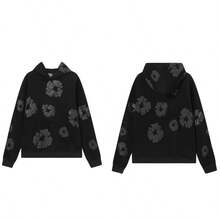 New Quality New Men's Women's Same Kapok Foam Printing Hooded Long-Sleeved Sweater Loose Fleece Sweatpants Set  Animal  Cartoon  Bunny    Cute  Casual    Pocket  Drawstring    Conjunto Para Mujer - Áo nỉ đen - Xem 2