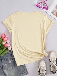 Áo phông tay ngắn tùy chỉnh cho nữ - Tùy chỉnh mẫu chủ đề I Love, thêm văn bản của riêng bạn, chọn màu sắc và phông chữ, thiết kế áo phông tay ngắn in cá nhân hóa của riêng bạn, quà tặng kỷ niệm, ngày lễ tình nhân, quà tặng tùy chỉnh - Màu be - Xem 4
