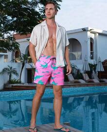 Mens Swim Trunks With Compression Lined Short Bathing Suits For Men 5 Inch Inseam Liner Men's Swimming Trunk - Pink Crocodiles - View 5