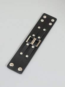 1 pièce Bracelet de poignet en PU pour hommes à boucle double style punk rock métal