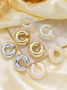 1-4-8 件/套女士多巴胺色 C 形夹式耳环，复古简约设计，无穿孔，日常配饰