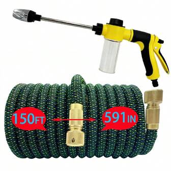 1 Set High Pressure Spray Nozzle Garden Hose Kit - Expandable Flexible Rubber Durable -Free Soft Hose, Sprayer Gun, Suitable For Home Cleaning, Car Washing, And Gardening Watering