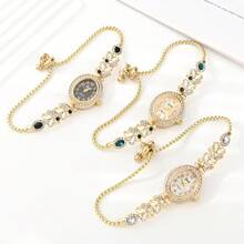 1 pièce Bracelet de montre réglable avec strass multicolores en forme de pétale pour femme, montre quartz avec échelle arabe élégante, convient comme cadeau d'anniversaire