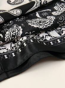 1PC Women's Black And White Paisley Printed Bandana Square Towel, 90CM Large Women's Satin Square Silk Feeling Hair Scarf Wrap Headscarf