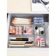 6pcs Plastic Drawer Organizer Set, Non Slip Drawer Storage Tray Large Size Divider, Multi-Functional Storage, Suitable For Domestic Scenes.Drawer/Desktop Cosmetics Storage Box, Transparent Dresser Storage Box, Anti-Drop Multi-Compartment Jewelry And Small Objects Storage, Exquisite Storage Box. - Multicolor - View 4