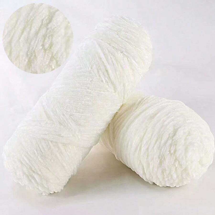 1/3/5 PCS 100g Skein Shiny Chunky Chenille Yarn Crochet Soft Velvet Knitting Wool DIY - Milky White - 查看 1