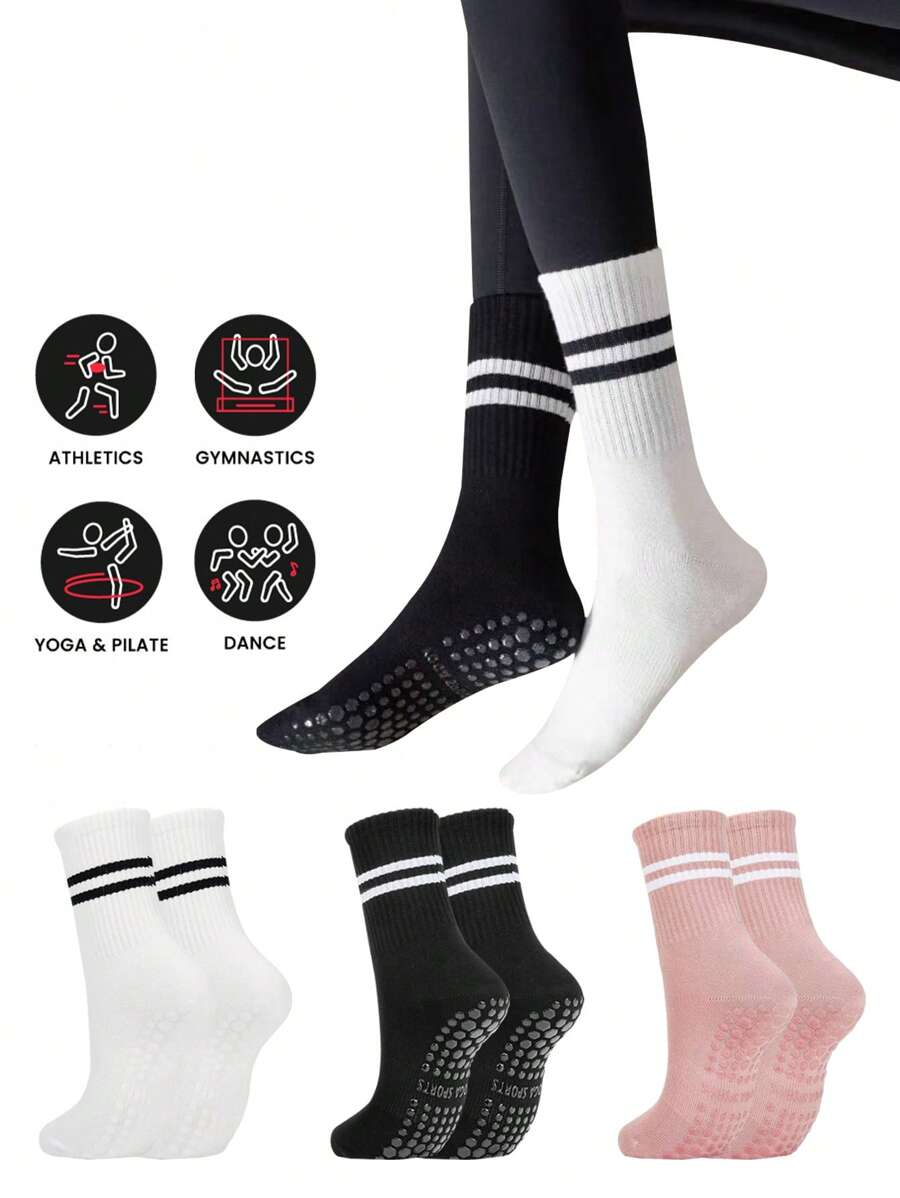6 أزواج من جوارب اليوغا الملونة للنساء مع مانعات الانزلاق، غير قابلة للانزلاق، تنفس متوسطة الساق مناسبة لليوغا والرقص والأنشطة الرياضية الأخرى