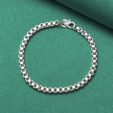 1 Stück 925er Silber 4MM Quadratische Box Kette Armband für Männer Frauen Mode Charm Schmuck Party Luxus Geschenk Accessoires
